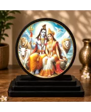 Premium Wooden Shiv Parivar Showpiece For Car Dashboard & Office Table | 4 X 4.5 Inch Sublimation Printed Decorative Stand | 4 Mm MDF | Home Decor | Made In India (F33402)
