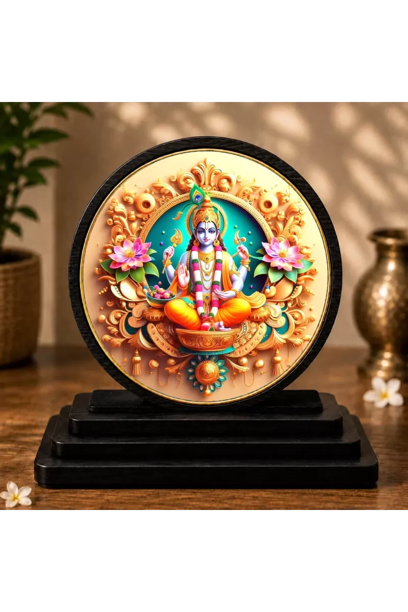 Premium Wooden  Lord Vishnu Showpiece For Car Dashboard & Office Table | 4 X 4.5 Inch Sublimation Printed Decorative Stand | 4 Mm MDF | Home Decor | Made In India (F33404)