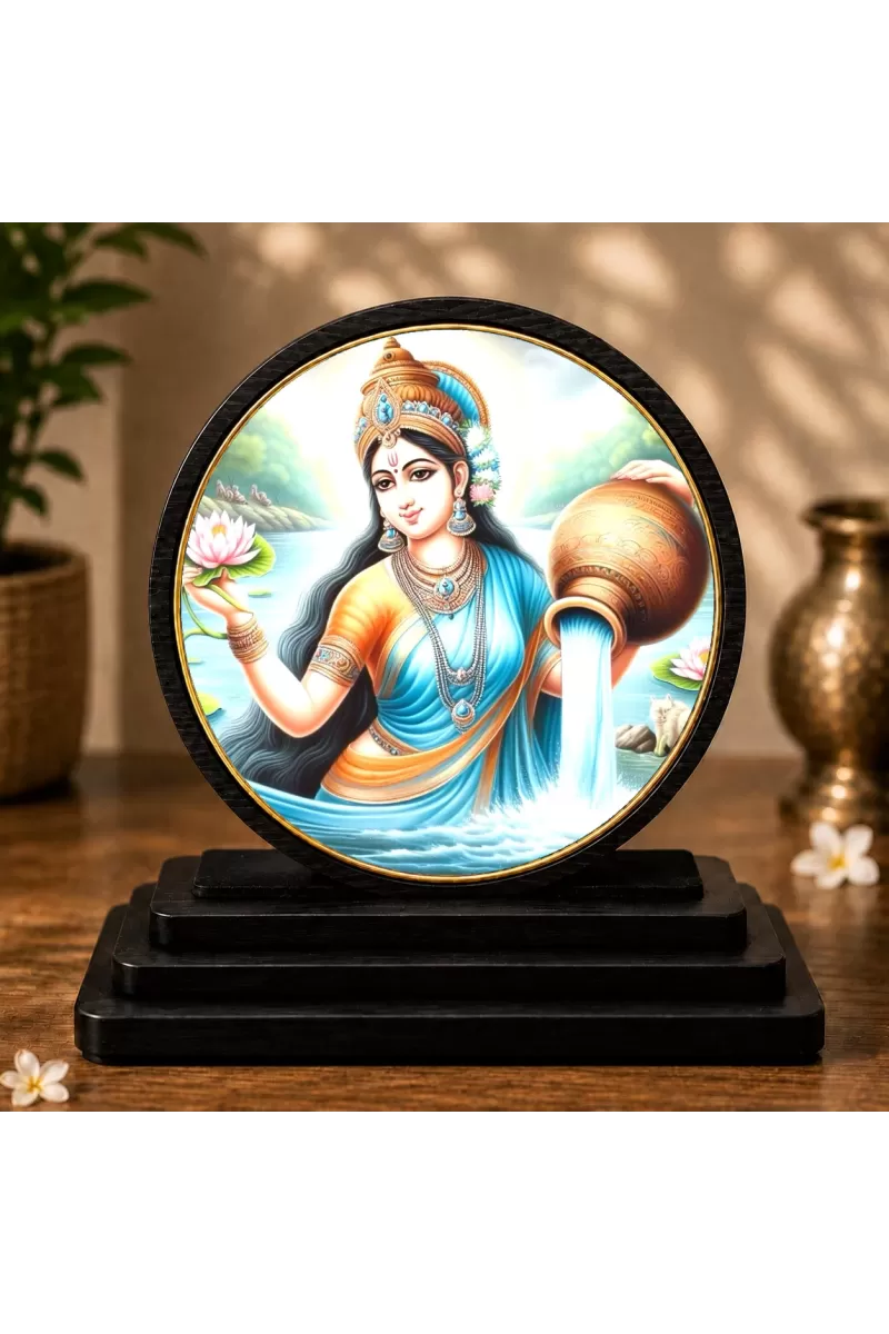 Premium Wooden Goddess Ganga Showpiece For Car Dashboard & Office Table | 4 X 4.5 Inch Sublimation Printed Decorative Stand | 4 Mm MDF | Home Decor | Made In India (F33405)