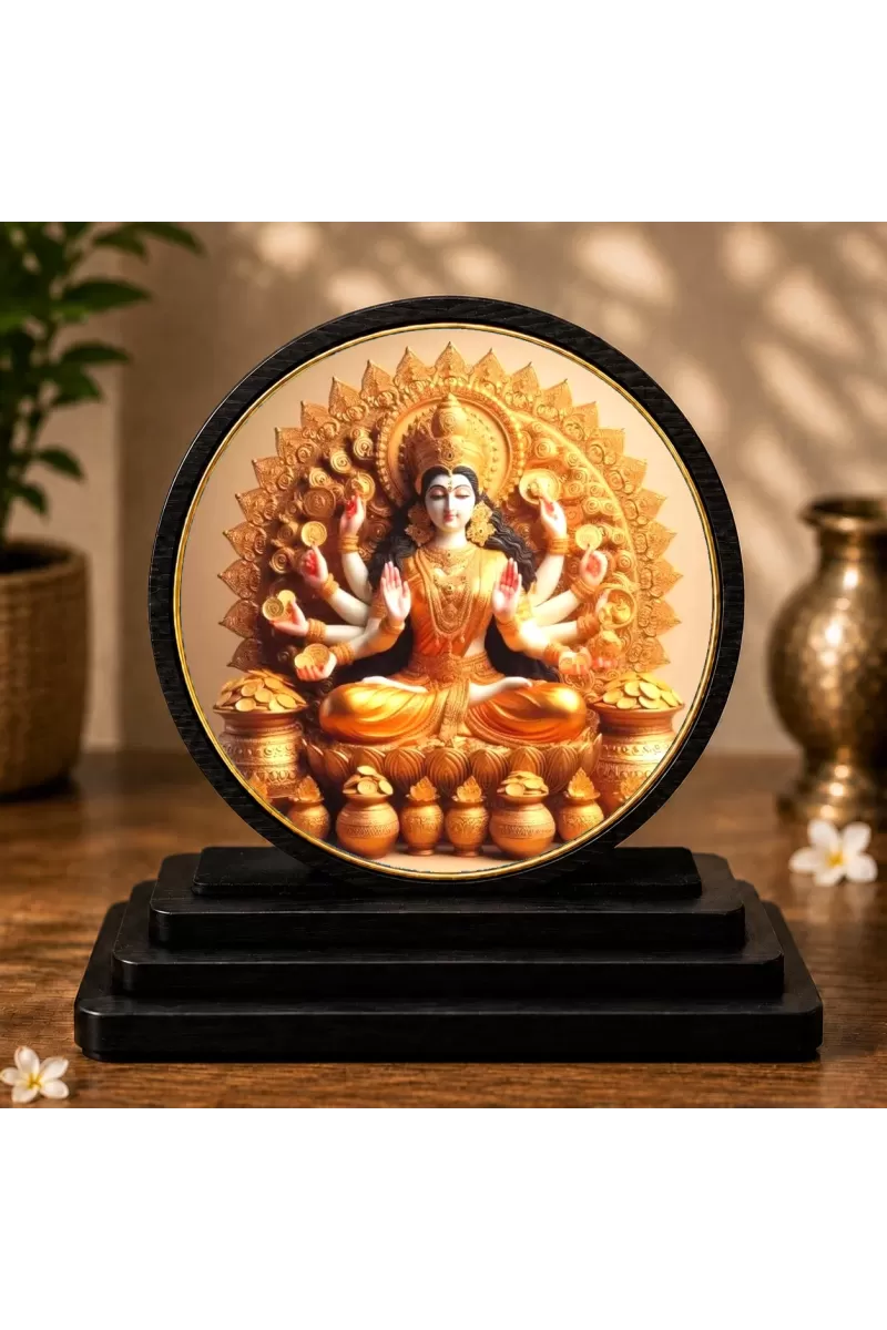 Premium Wooden Goddess Lakshmi Showpiece For Car Dashboard & Office Table | 4 X 4.5 Inch Sublimation Printed Decorative Stand | 4 Mm MDF | Home Decor | Made In India (F33406)