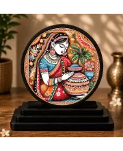 Premium Wooden  Vibrant Indian Folk Art Showpiece For Car Dashboard & Office Table | 4 X 4.5 Inch Sublimation Printed Decorative Stand | 4 Mm MDF | Home Decor | Made In India (F33407)