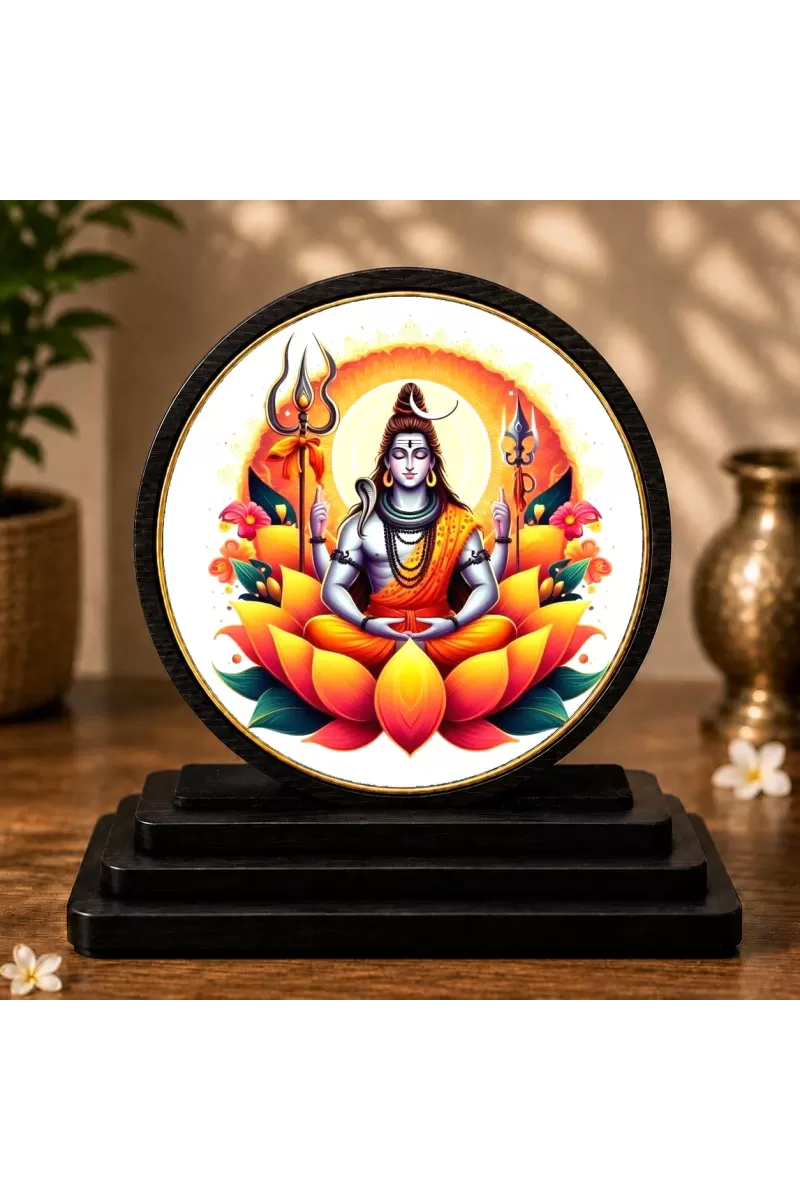Premium Wooden  Lord Shiva Showpiece For Car Dashboard & Office Table | 4 X 4.5 Inch Sublimation Printed Decorative Stand | 4 Mm MDF | Home Decor | Made In India (F33408)