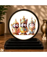 Premium Wooden Lord Jagannath, Subhadra, Balabhadra Showpiece For Car Dashboard & Office Table | 4 X 4.5 Inch Sublimation Printed Decorative Stand | 4 Mm MDF | Home Decor | Made In India (F33409)