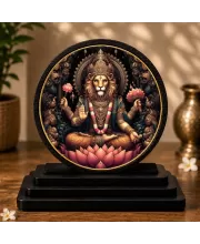 Premium Wooden Lord Narasimha Showpiece For Car Dashboard & Office Table | 4 X 4.5 Inch Sublimation Printed Decorative Stand | 4 Mm MDF | Home Decor | Made In India (F33410)