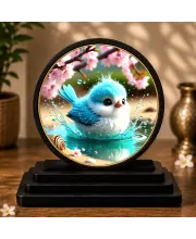Premium Wooden Fluffy Blue Bird Showpiece For Car Dashboard & Office Table | 4 X 4.5 Inch Sublimation Printed Decorative Stand | 4 Mm MDF | Home Decor | Made In India (F33413)