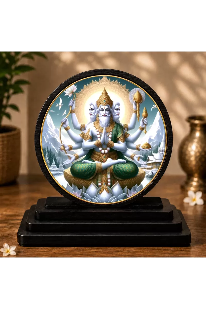 Premium Wooden  Lord Brahma Showpiece For Car Dashboard & Office Table | 4 X 4.5 Inch Sublimation Printed Decorative Stand | 4 Mm MDF | Home Decor | Made In India (F33414)