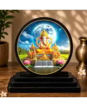 Premium Wooden Lord Ganesha  Showpiece For Car Dashboard & Office Table | 4 X 4.5 Inch Sublimation Printed Decorative Stand | 4 Mm MDF | Home Decor | Made In India (F33415)