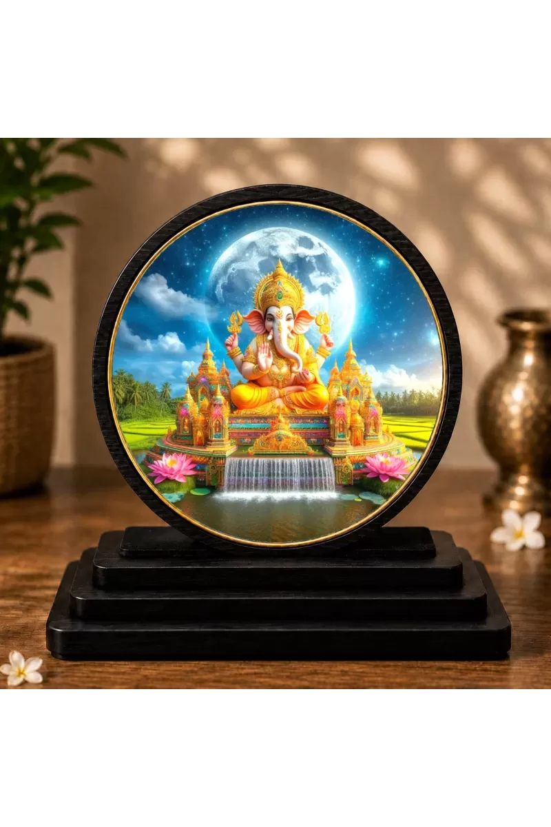 Premium Wooden Lord Ganesha  Showpiece For Car Dashboard & Office Table | 4 X 4.5 Inch Sublimation Printed Decorative Stand | 4 Mm MDF | Home Decor | Made In India (F33415)