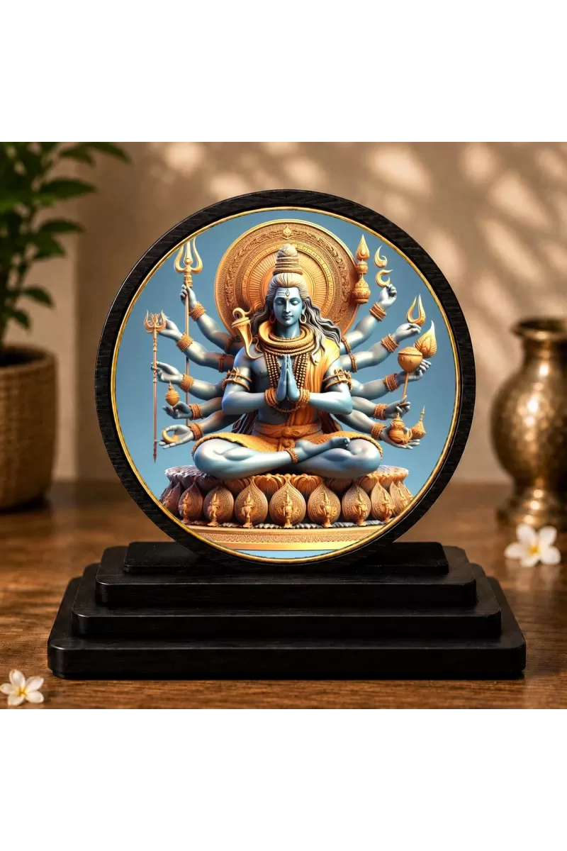 Premium Wooden  Lord Shiva Showpiece For Car Dashboard & Office Table | 4 X 4.5 Inch Sublimation Printed Decorative Stand | 4 Mm MDF | Home Decor | Made In India (F33417)