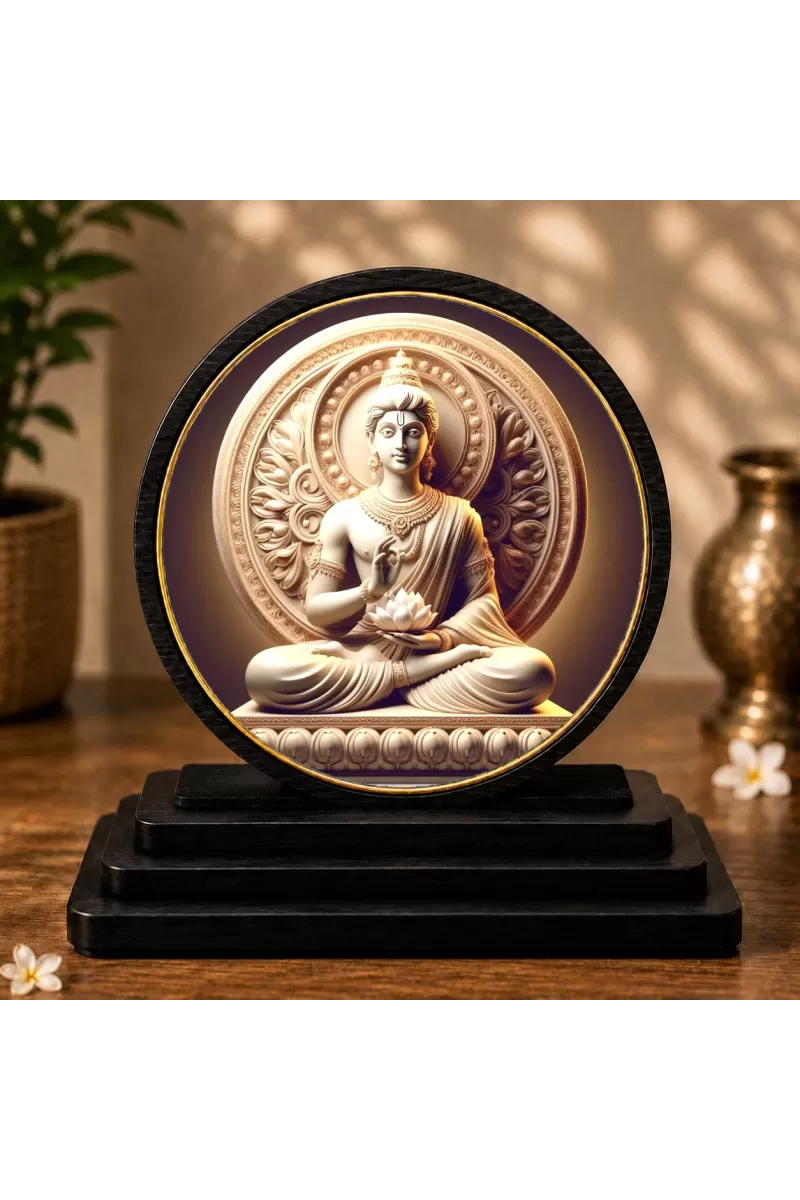 Premium Wooden Gautam Buddha Showpiece For Car Dashboard & Office Table | 4 X 4.5 Inch Sublimation Printed Decorative Stand | 4 Mm MDF | Home Decor | Made In India (F33418)
