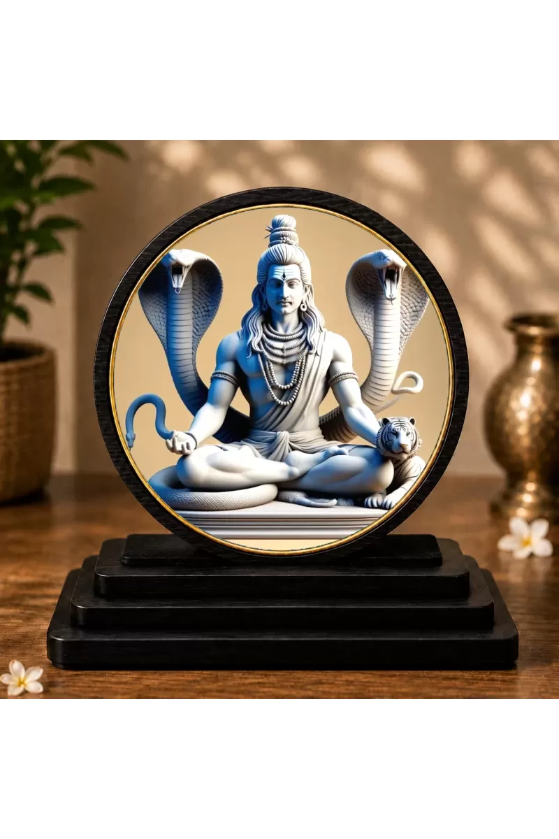 Premium Wooden  Lord Shiva Showpiece For Car Dashboard & Office Table | 4 X 4.5 Inch Sublimation Printed Decorative Stand | 4 Mm MDF | Home Decor | Made In India (F33419)
