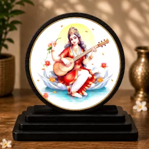 Premium Wooden Goddess Saraswati Showpiece For Car Dashboard & Office Table | 4 X 4.5 Inch Sublimation Printed Decorative Stand | 4 Mm MDF | Home Decor | Made In India (F33420) Premium Wooden Goddess Saraswati Showpiece For Car Dashboard & Office Table | 4 X 4.5 Inch Sublimation Printed Decorative Stand | 4 Mm MDF | Home Decor | Made In India (F33420)