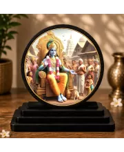 Premium Wooden Lord Krishna Showpiece For Car Dashboard & Office Table | 4 X 4.5 Inch Sublimation Printed Decorative Stand | 4 Mm MDF | Home Decor | Made In India (F33421)