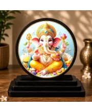 Premium Wooden Lord Ganesha Showpiece For Car Dashboard & Office Table | 4 X 4.5 Inch Sublimation Printed Decorative Stand | 4 Mm MDF | Home Decor | Made In India (F33423)