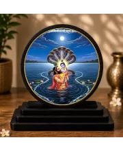 Premium Wooden Vasudeva Lord Krishna Showpiece For Car Dashboard & Office Table | 4 X 4.5 Inch Sublimation Printed Decorative Stand | 4 Mm MDF | Home Decor | Made In India (F33424)