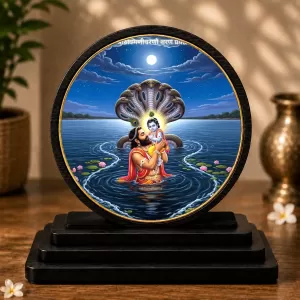 Premium Wooden Vasudeva Lord Krishna Showpiece For Car Dashboard & Office Table | 4 X 4.5 Inch Sublimation Printed Decorative Stand | 4 Mm MDF | Home Decor | Made In India (F33424)