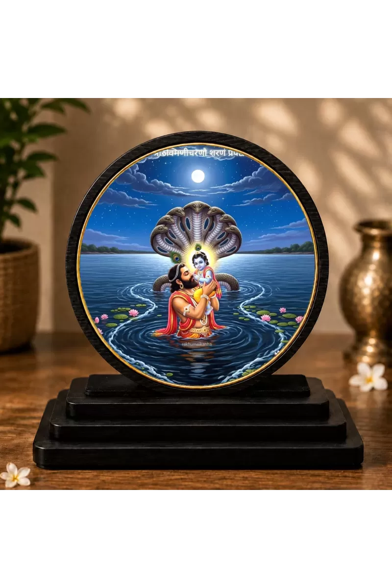 Premium Wooden Vasudeva Lord Krishna Showpiece For Car Dashboard & Office Table | 4 X 4.5 Inch Sublimation Printed Decorative Stand | 4 Mm MDF | Home Decor | Made In India (F33424)
