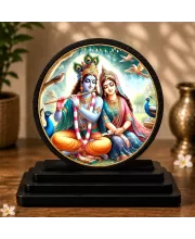 Premium Wooden Radha Krishna Showpiece For Car Dashboard & Office Table | 4 X 4.5 Inch Sublimation Printed Decorative Stand | 4 Mm MDF | Home Decor | Made In India (F33425)