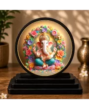Premium Wooden  Lord Ganesha Showpiece For Car Dashboard & Office Table | 4 X 4.5 Inch Sublimation Printed Decorative Stand | 4 Mm MDF | Home Decor | Made In India (F33426)