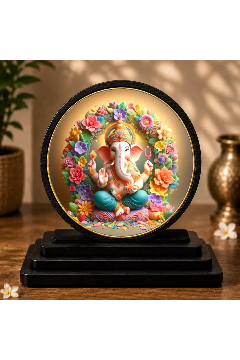 Premium Wooden  Lord Ganesha Showpiece For Car Dashboard & Office Table | 4 X 4.5 Inch Sublimation Printed Decorative Stand | 4 Mm MDF | Home Decor | Made In India (F33426)