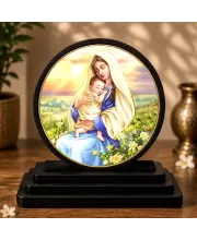 Premium Wooden Virgin Mary And Child Jesus Showpiece For Car Dashboard & Office Table | 4 X 4.5 Inch Sublimation Printed Decorative Stand | 4 Mm MDF | Home Decor | Made In India (F33430)
