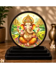 Premium Wooden Lord Ganesha Showpiece For Car Dashboard & Office Table | 4 X 4.5 Inch Sublimation Printed Decorative Stand | 4 Mm MDF | Home Decor | Made In India (F33431)