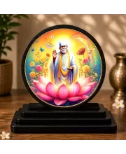 Premium Wooden Sai Baba Showpiece For Car Dashboard & Office Table | 4 X 4.5 Inch Sublimation Printed Decorative Stand | 4 Mm MDF | Home Decor | Made In India (F33434)