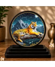 Premium Wooden Tiger Showpiece For Car Dashboard & Office Table | 4 X 4.5 Inch Sublimation Printed Decorative Stand | 4 Mm MDF | Home Decor | Made In India (F33437)