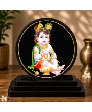 Premium Wooden Bal Krishna Showpiece For Car Dashboard & Office Table | 4 X 4.5 Inch Sublimation Printed Decorative Stand | 4 Mm MDF | Home Decor | Made In India (F33438)