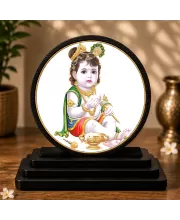 Premium Wooden Bal Kishna Showpiece For Car Dashboard & Office Table | 4 X 4.5 Inch Sublimation Printed Decorative Stand | 4 Mm MDF | Home Decor | Made In India (F33439)