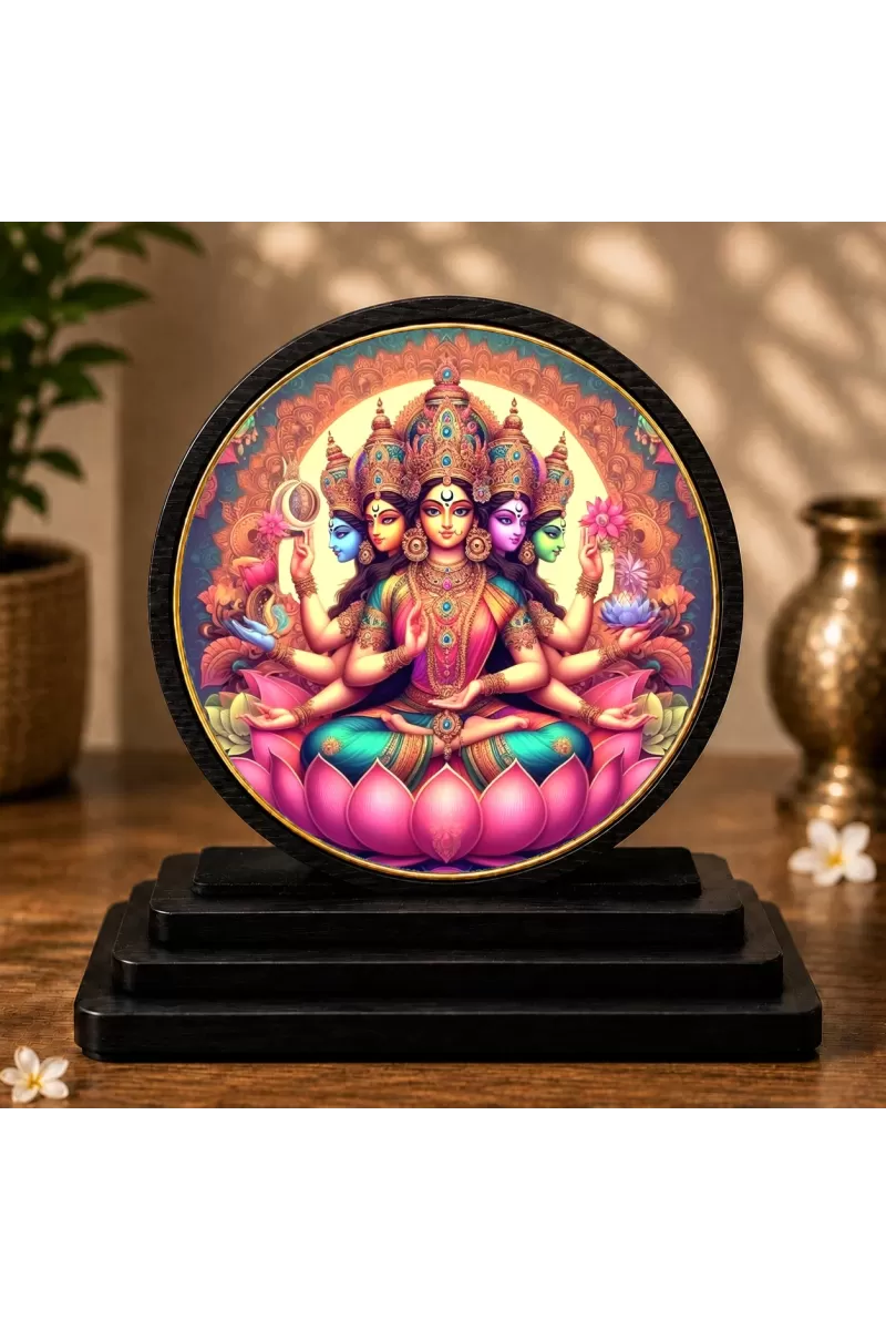 Premium Wooden Gayatri Mata Showpiece For Car Dashboard & Office Table | 4 X 4.5 Inch Sublimation Printed Decorative Stand | 4 Mm MDF | Home Decor | Made In India (F33442)