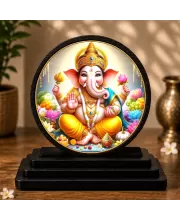Premium Wooden Lord Ganesha Showpiece For Car Dashboard & Office Table | 4 X 4.5 Inch Sublimation Printed Decorative Stand | 4 Mm MDF | Home Decor | Made In India (F33444)