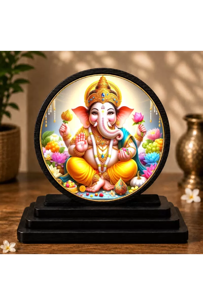 Premium Wooden Lord Ganesha Showpiece For Car Dashboard & Office Table | 4 X 4.5 Inch Sublimation Printed Decorative Stand | 4 Mm MDF | Home Decor | Made In India (F33444)
