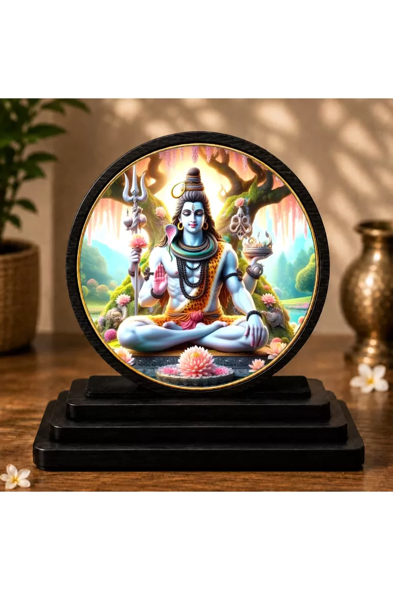 Premium Wooden Lord Shiva Showpiece For Car Dashboard & Office Table | 4 X 4.5 Inch Sublimation Printed Decorative Stand | 4 Mm MDF | Home Decor | Made In India (F33445)