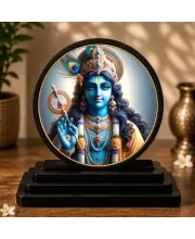 Premium Wooden Lord Krishna Showpiece For Car Dashboard & Office Table | 4 X 4.5 Inch Sublimation Printed Decorative Stand | 4 Mm MDF | Home Decor | Made In India (F33446)