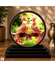 Premium Wooden Love Birds Showpiece For Car Dashboard & Office Table | 4 X 4.5 Inch Sublimation Printed Decorative Stand | 4 Mm MDF | Home Decor | Made In India (F33447)