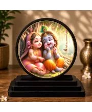 Premium Wooden Radha Krishna Showpiece For Car Dashboard & Office Table | 4 X 4.5 Inch Sublimation Printed Decorative Stand | 4 Mm MDF | Home Decor | Made In India (F33448)