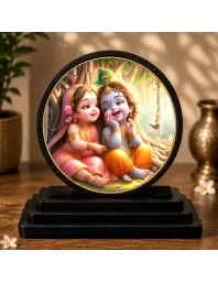 Premium Wooden Radha Krishna Showpiece For Car Dashboard & Office Table | 4 X 4.5 Inch Sublimation Printed Decorative Stand | 4 Mm MDF | Home Decor | Made In India (F33448)