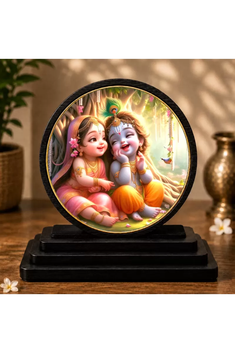 Premium Wooden Radha Krishna Showpiece For Car Dashboard & Office Table | 4 X 4.5 Inch Sublimation Printed Decorative Stand | 4 Mm MDF | Home Decor | Made In India (F33448)