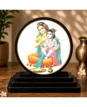 Premium Wooden Bal Krishna With Mata Yashoda Showpiece For Car Dashboard & Office Table | 4 X 4.5 Inch Sublimation Printed Decorative Stand | 4 Mm MDF | Home Decor | Made In India (F33449)