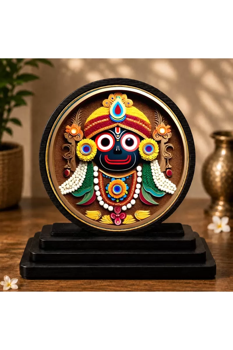 Premium Wooden Lord Jagannath Showpiece For Car Dashboard & Office Table | 4 X 4.5 Inch Sublimation Printed Decorative Stand | 4 Mm MDF | Home Decor | Made In India (F33451)