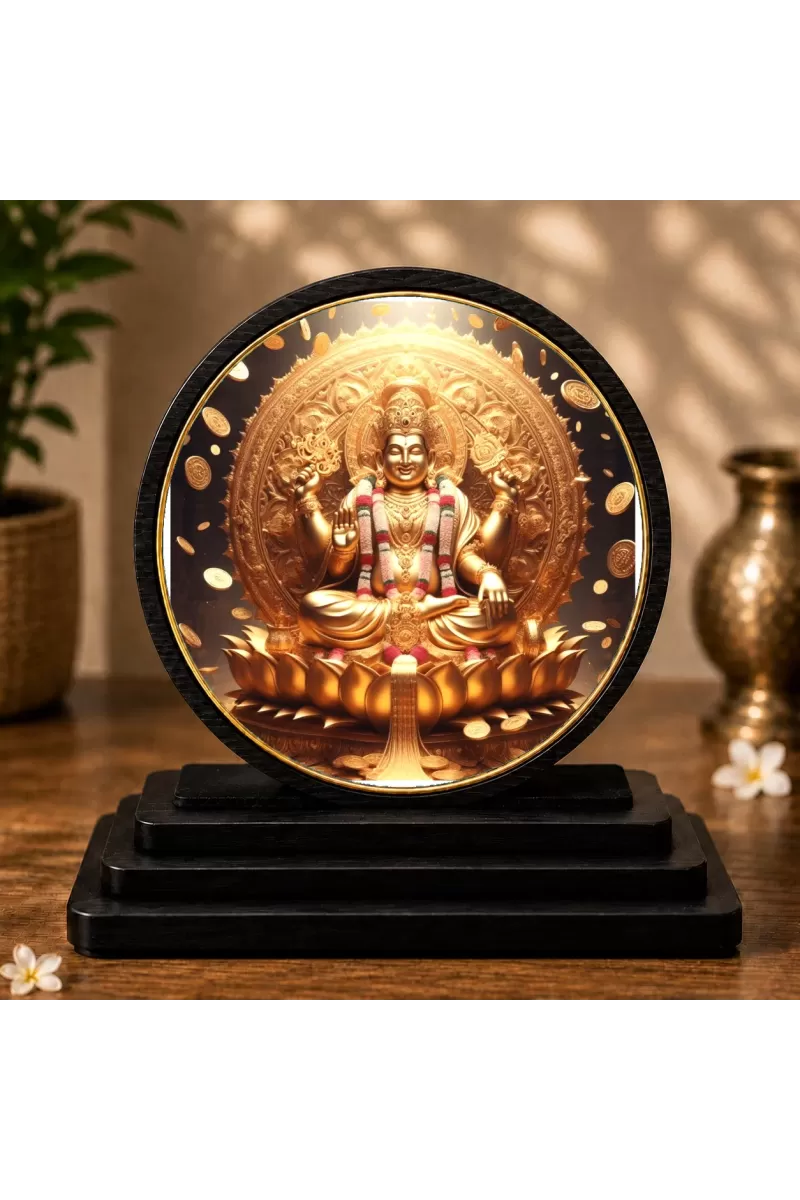 Premium Wooden Lord Kubera Showpiece For Car Dashboard & Office Table | 4 X 4.5 Inch Sublimation Printed Decorative Stand | 4 Mm MDF | Home Decor | Made In India (F33452)