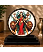 Premium Wooden  Goddess Durga Showpiece For Car Dashboard & Office Table | 4 X 4.5 Inch Sublimation Printed Decorative Stand | 4 Mm MDF | Home Decor | Made In India (F33453)