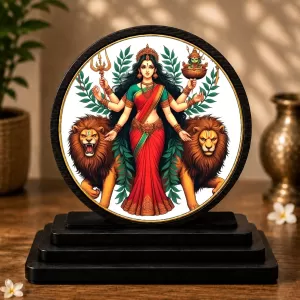 Premium Wooden Goddess Durga Showpiece For Car Dashboard & Office Table | 4 X 4.5 Inch Sublimation Printed Decorative Stand | 4 Mm MDF | Home Decor | Made In India (F33453) Premium Wooden Goddess Durga Showpiece For Car Dashboard & Office Table | 4 X 4.5 Inch Sublimation Printed Decorative Stand | 4 Mm MDF | Home Decor | Made In India (F33453)
