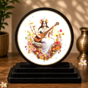 Premium Wooden Goddess Saraswati Showpiece For Car Dashboard & Office Table | 4 X 4.5 Inch Sublimation Printed Decorative Stand | 4 Mm MDF | Home Decor | Made In India (F33454) Premium Wooden Goddess Saraswati Showpiece For Car Dashboard & Office Table | 4 X 4.5 Inch Sublimation Printed Decorative Stand | 4 Mm MDF | Home Decor | Made In India (F33454)