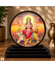 Premium Wooden Goddess Durga Showpiece For Car Dashboard & Office Table | 4 X 4.5 Inch Sublimation Printed Decorative Stand | 4 Mm MDF | Home Decor | Made In India (F33455)