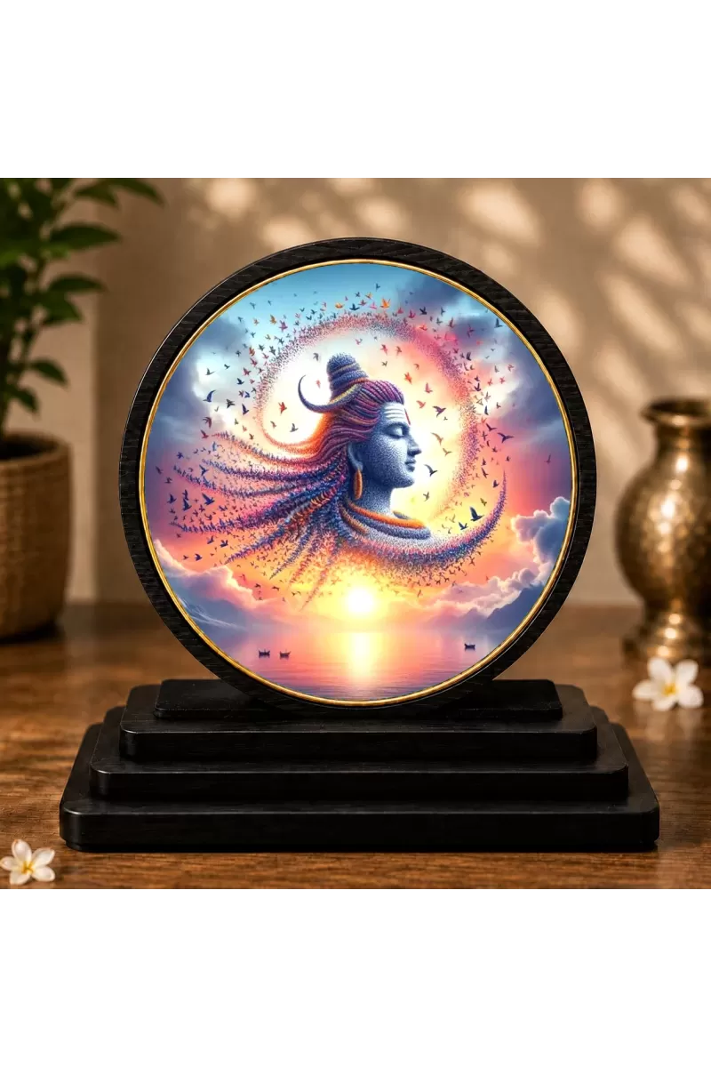 Premium Wooden Lord Shiva Showpiece For Car Dashboard & Office Table | 4 X 4.5 Inch Sublimation Printed Decorative Stand | 4 Mm MDF | Home Decor | Made In India (F33458)
