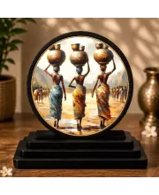 Premium Wooden Black Girl Canvas Wall Art Showpiece For Car Dashboard & Office Table | 4 X 4.5 Inch Sublimation Printed Decorative Stand | 4 Mm MDF | Home Decor | Made In India (F33459)