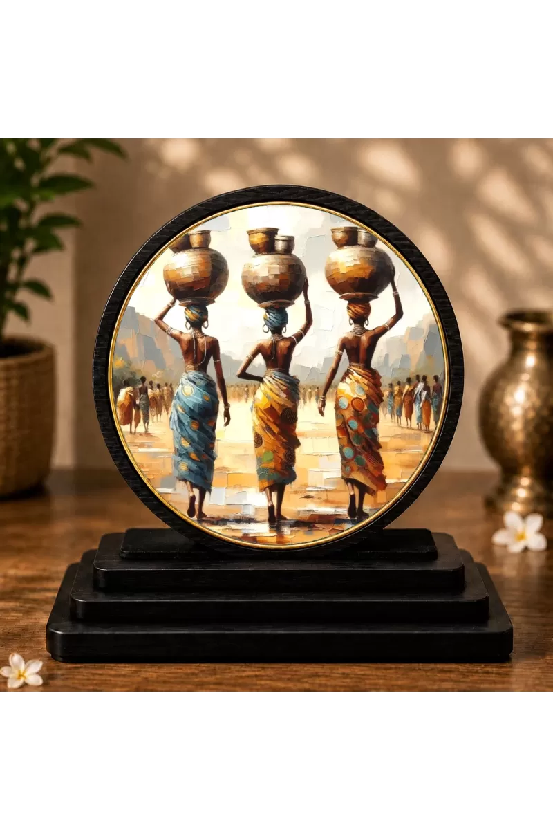 Premium Wooden Black Girl Canvas Wall Art Showpiece For Car Dashboard & Office Table | 4 X 4.5 Inch Sublimation Printed Decorative Stand | 4 Mm MDF | Home Decor | Made In India (F33459)
