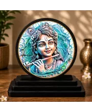 Premium Wooden Lord Krishna Showpiece For Car Dashboard & Office Table | 4 X 4.5 Inch Sublimation Printed Decorative Stand | 4 Mm MDF | Home Decor | Made In India (F33465)